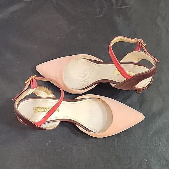 LOUISE ET CIE LOW ESPERANCE LEATHER SUEDE ANKLE STRAP HEELS - Picture 7 of 15